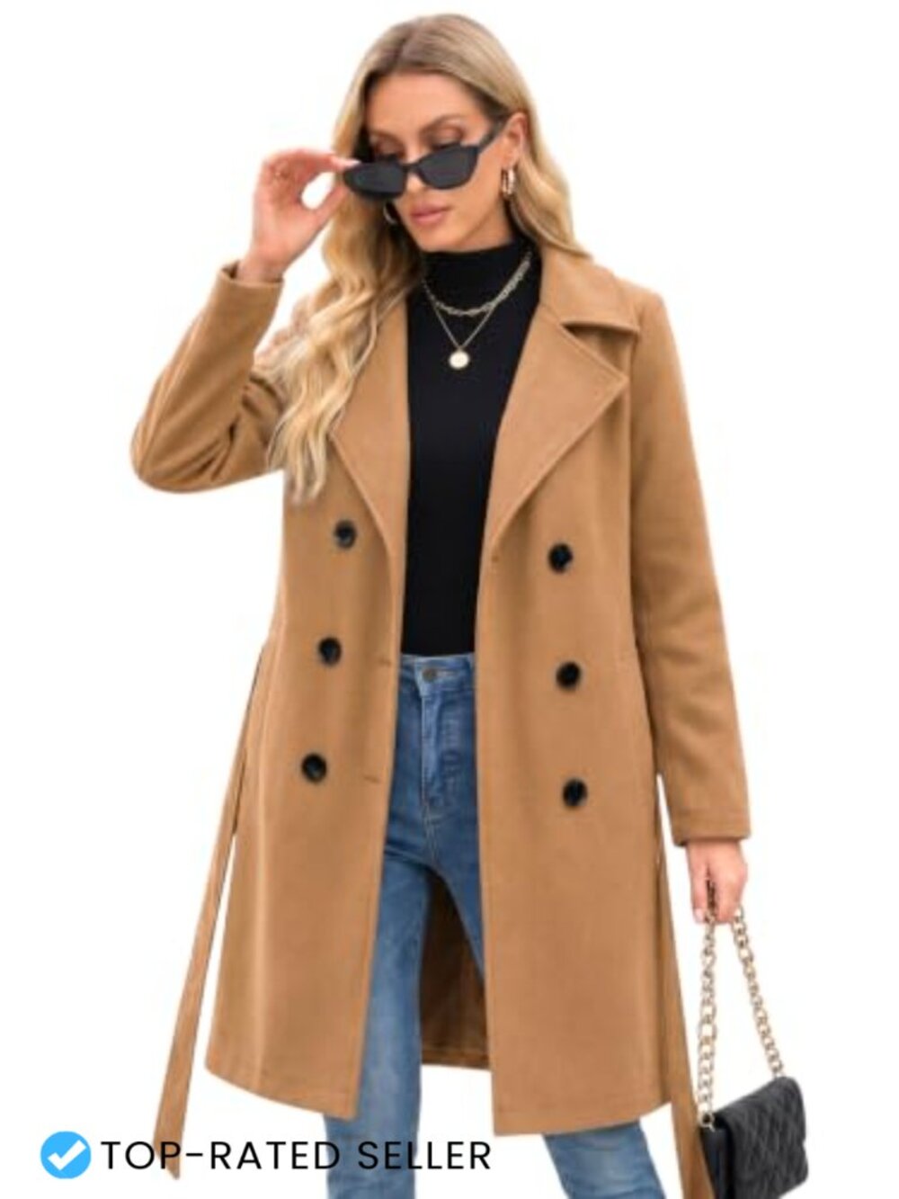 Steve Madden Faux Wool Trench Coat Double Breasted Winter Coat Fitted